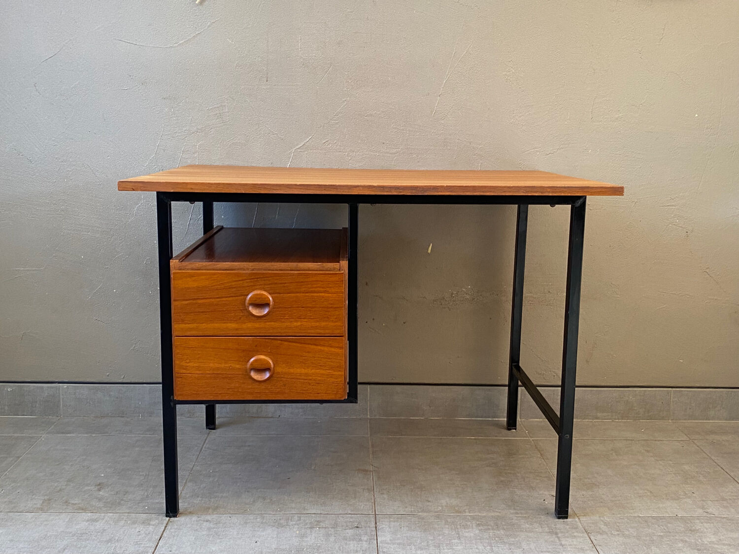 Vintage teak and metal desk
