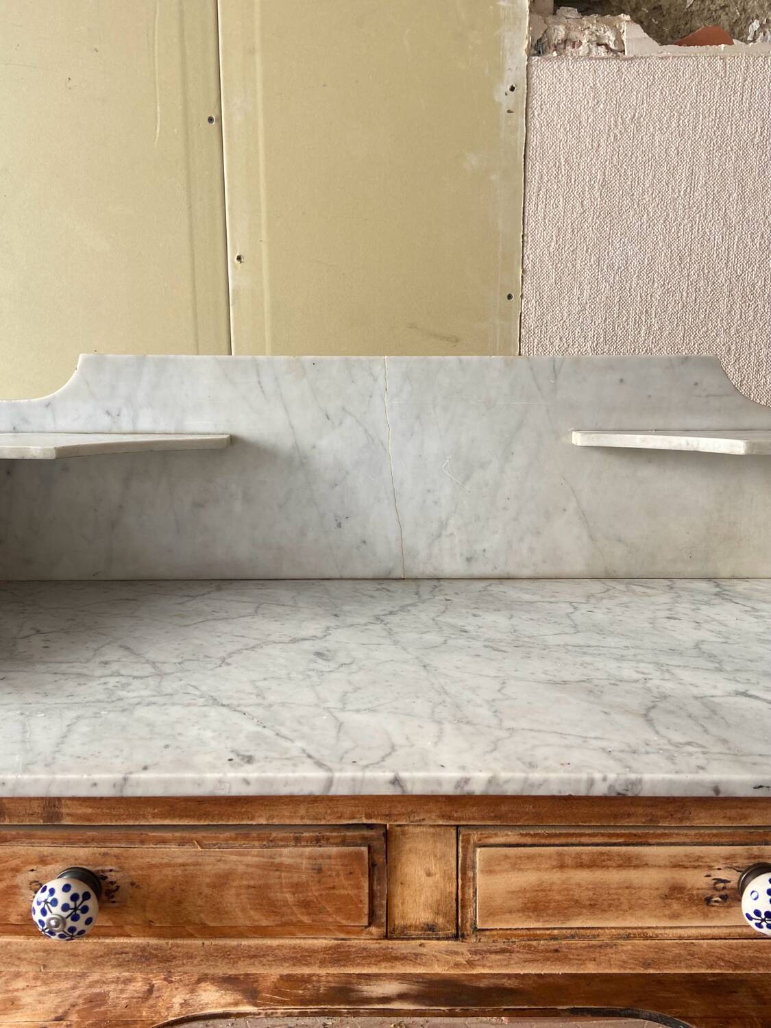 Antique solid wood dressing table with marble top
