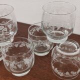 Set of 6 glasses crystal water, grape decoration and vine shoot Luminarc