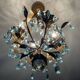 Antique Italian chandelier with cage and blue tassels