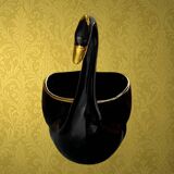 Vintage black and gold ceramic swan vase from the 1960s.