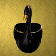 Vintage black and gold ceramic swan vase from the 1960s.