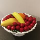 Ancienne coupe de fruits en Barbotine trompe l'œil.