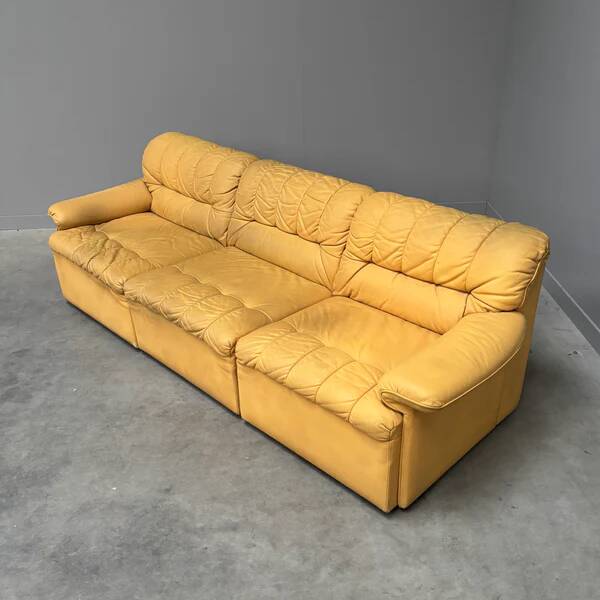 Yellow leather lounge sofa by Laauser, 1970s