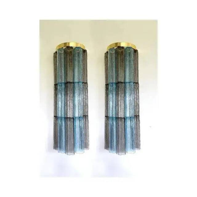 Murano glass Tronchi wall lights in grey and light blue by Simoeng, set of 2