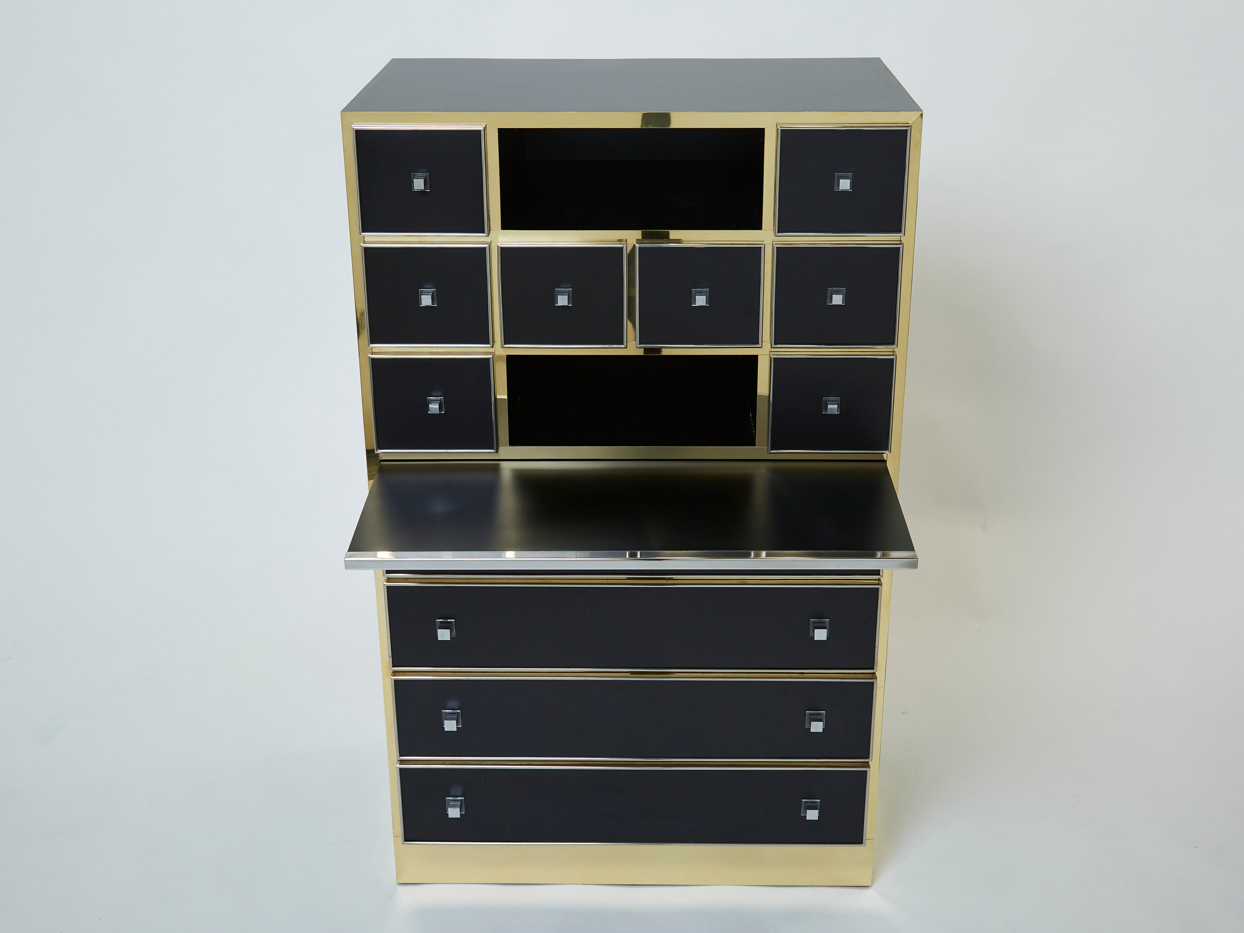 Secretary brass chrome lacquer Michel Pigneres 1970
