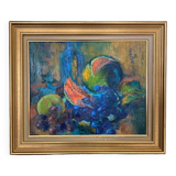 Antique Italian Fruit Still Life Oil on Canvas Painting