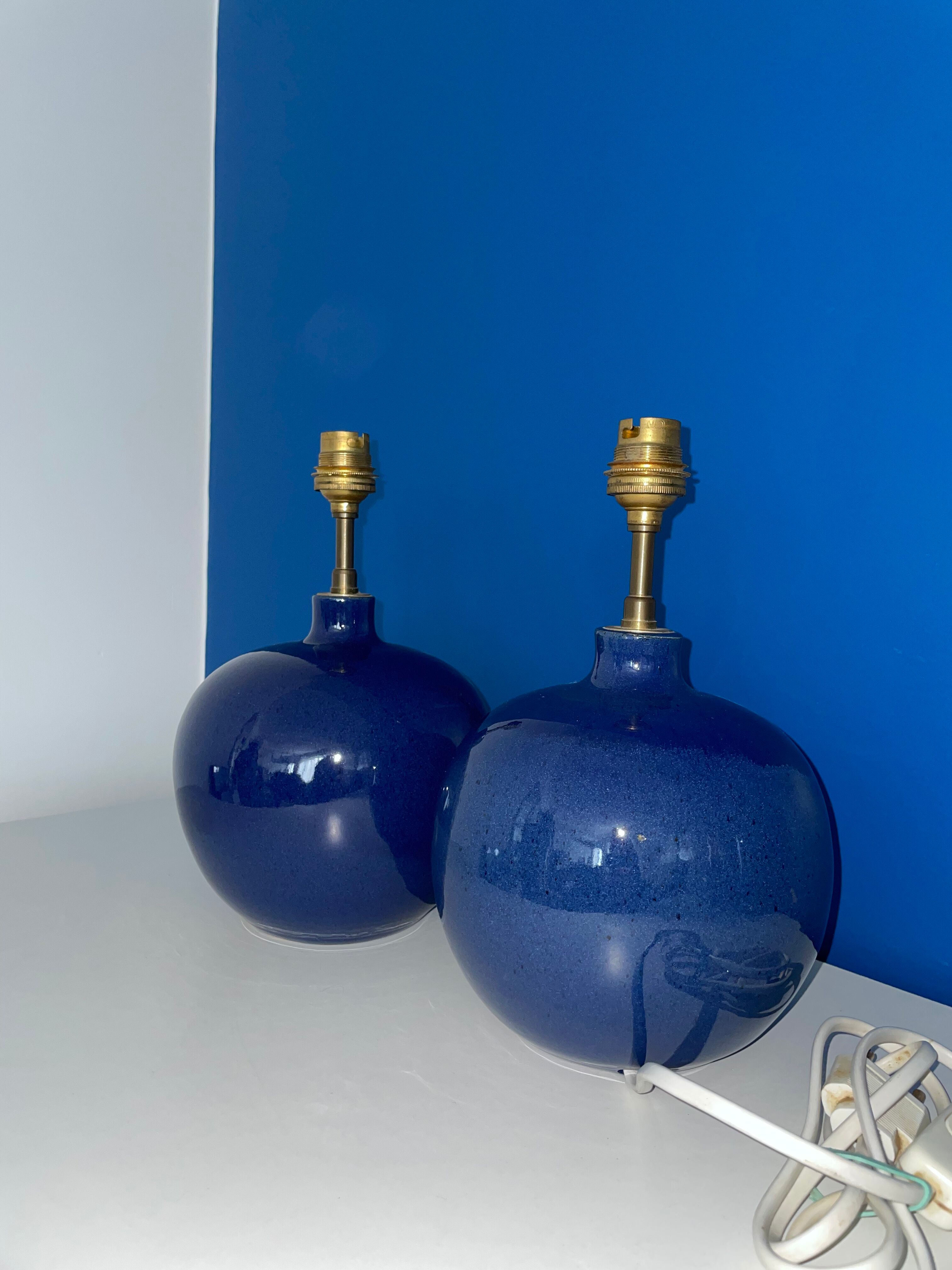 Set of 2 feet of midnight blue ceramic lamp