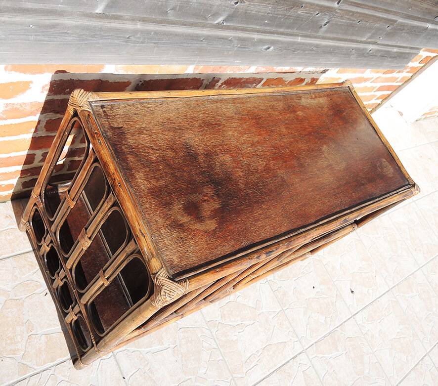 Old large hi-fi / vinyl cabinet in rattan