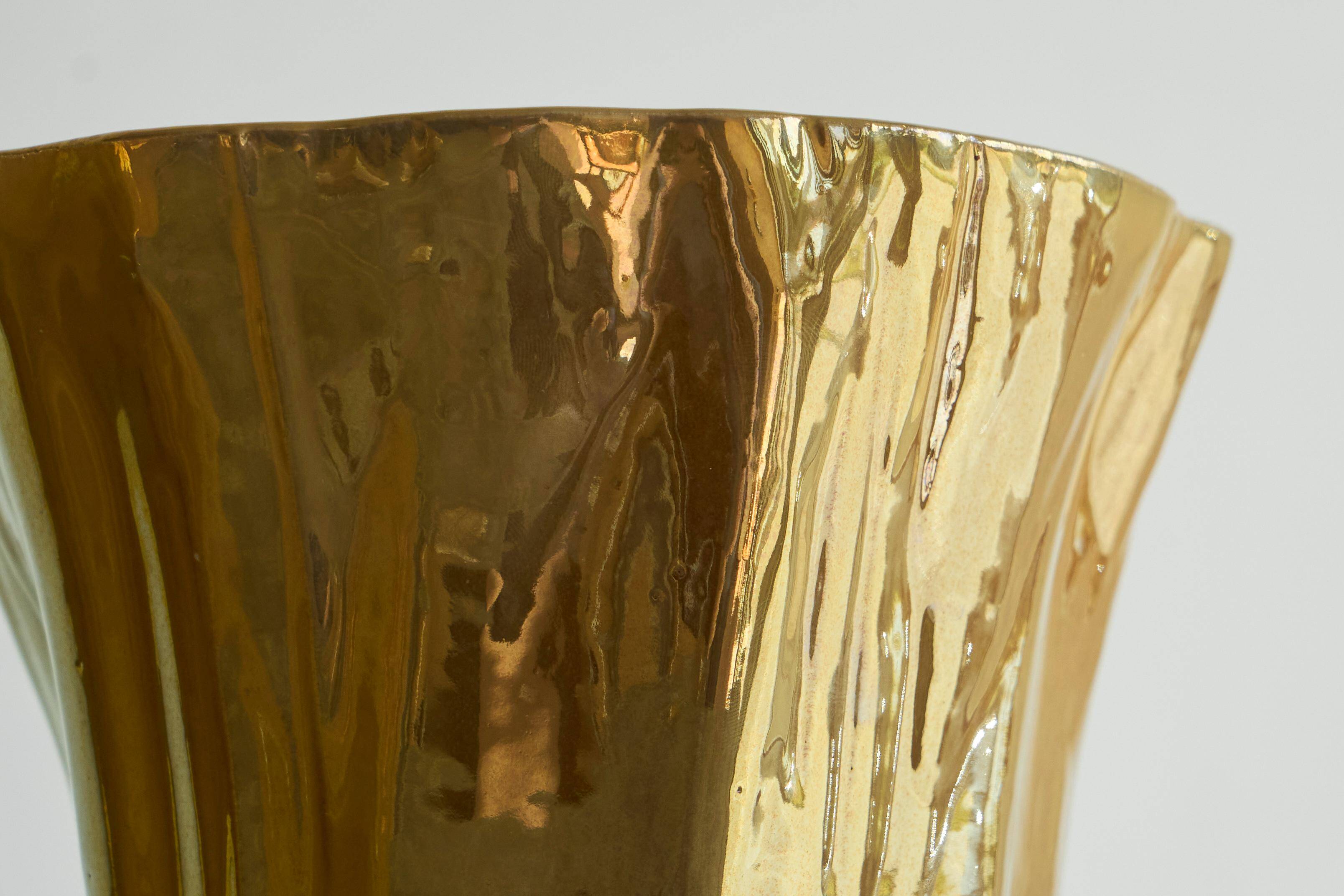 Pair of Kasper Mobach vases in pottery with golden glaze from the 1990s.