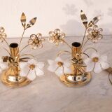 Set of 2 Murano Table Light White Flowers, 1970s