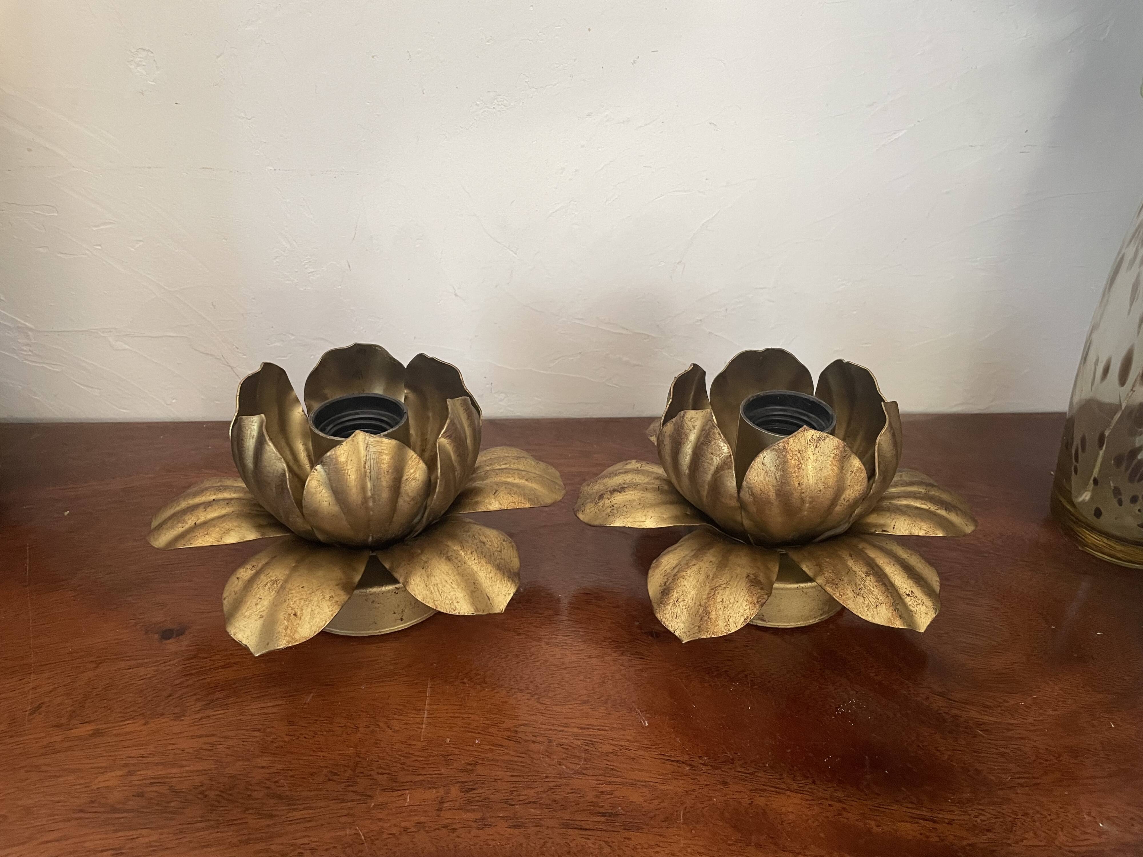 Pair of vintage gold metal flower wall lights