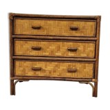 Chest of drawers made of wood, rattan and bamboo.