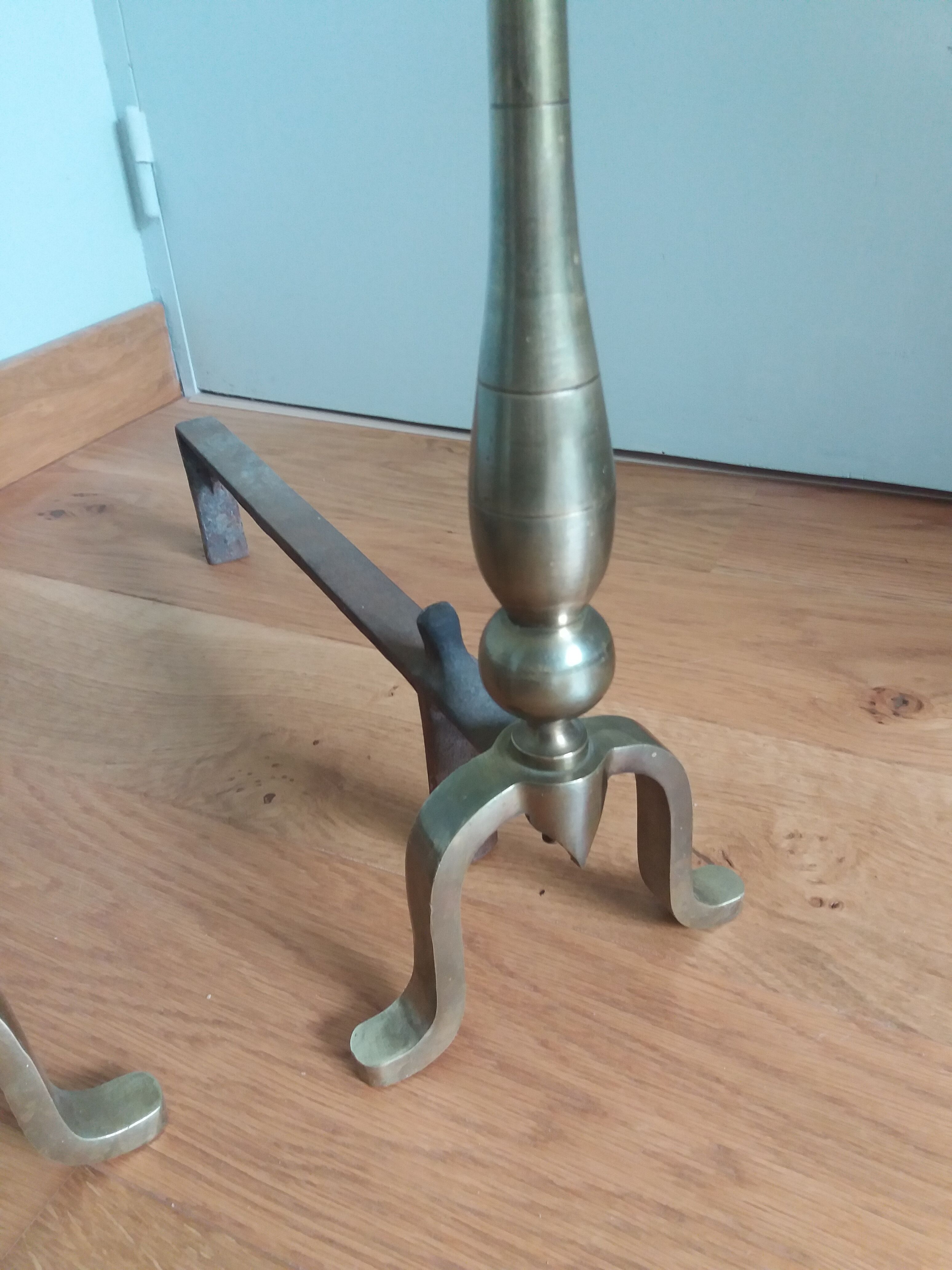 Brass or bronze andirons