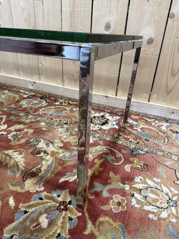 Table basse en métal chromé et verre 1970