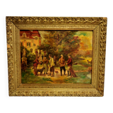 Old frame, chromolithography hunting scene 19th , hunter