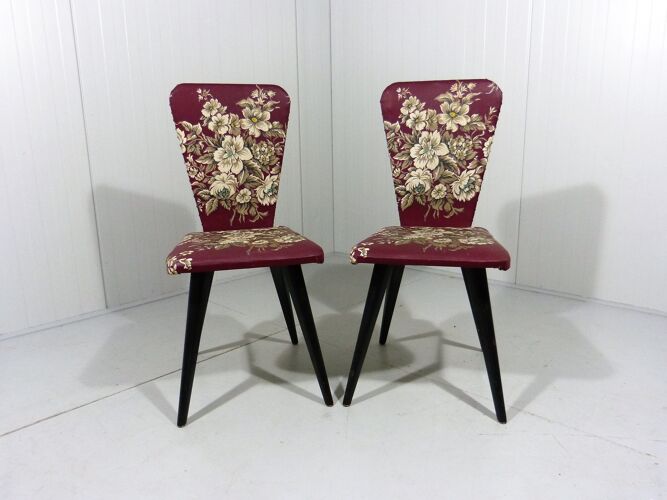 Set de 2 chaises d’appoint fleuries des années 1950