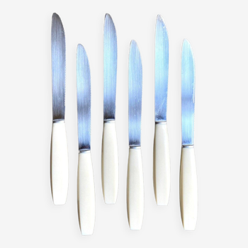 6 au diamant knives in stainless steel and beige resin