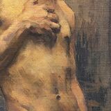 Oil on panel by Alain Beaufreton academic nude male