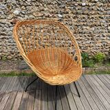 Vintage rattan armchair 50-60 black metal legs