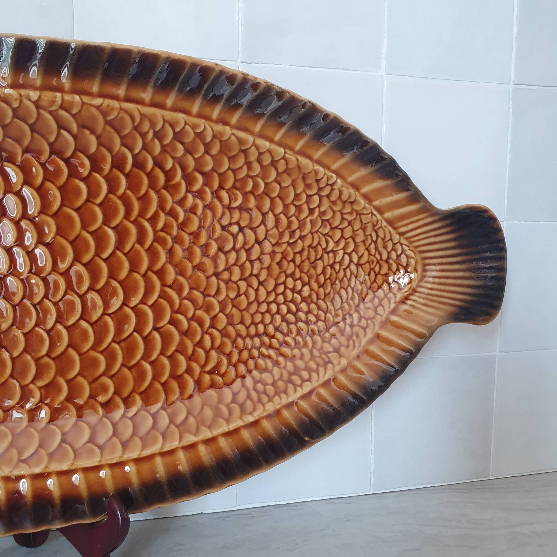 Sarreguemines / Large fish-shaped serving platter in Barbo ceramic