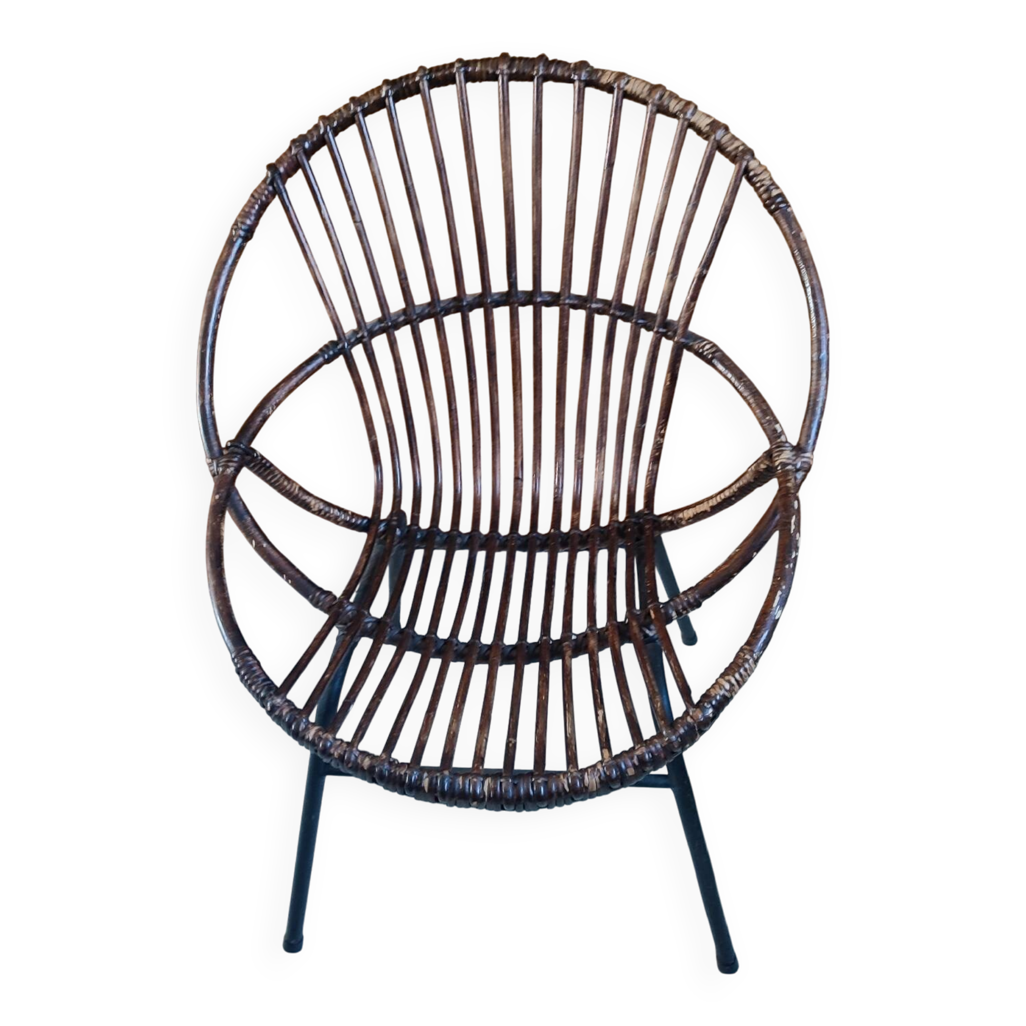 Rattan and metal shell armchair