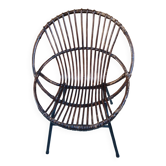 Fauteuil coquille rotin et metal
