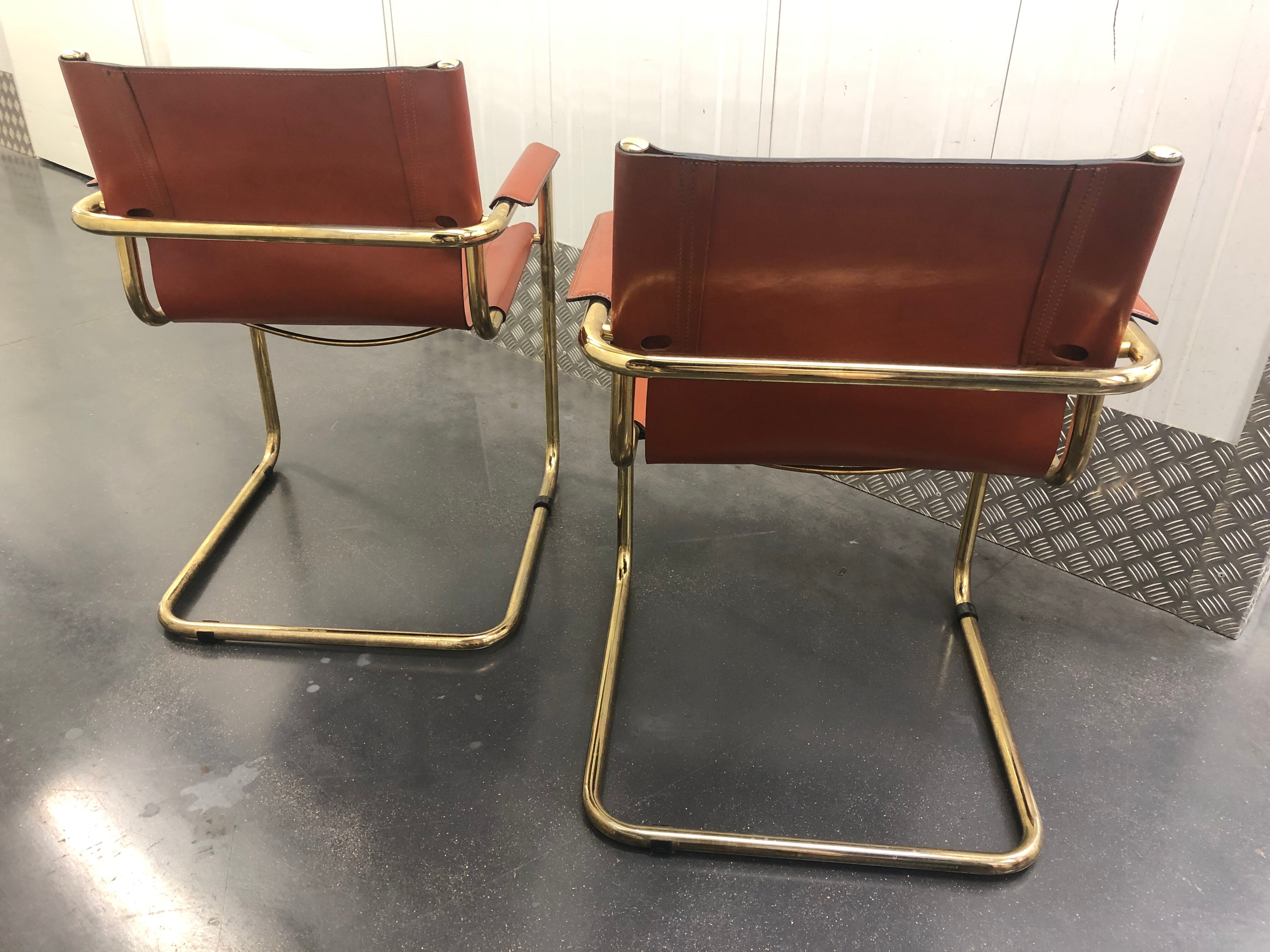 Pair of Cantilever armchairs tawny leather circa 1970