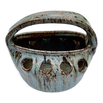 Glazed stoneware flower basket, signed Cécile Dein