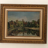 Old landscape painting oil on panel