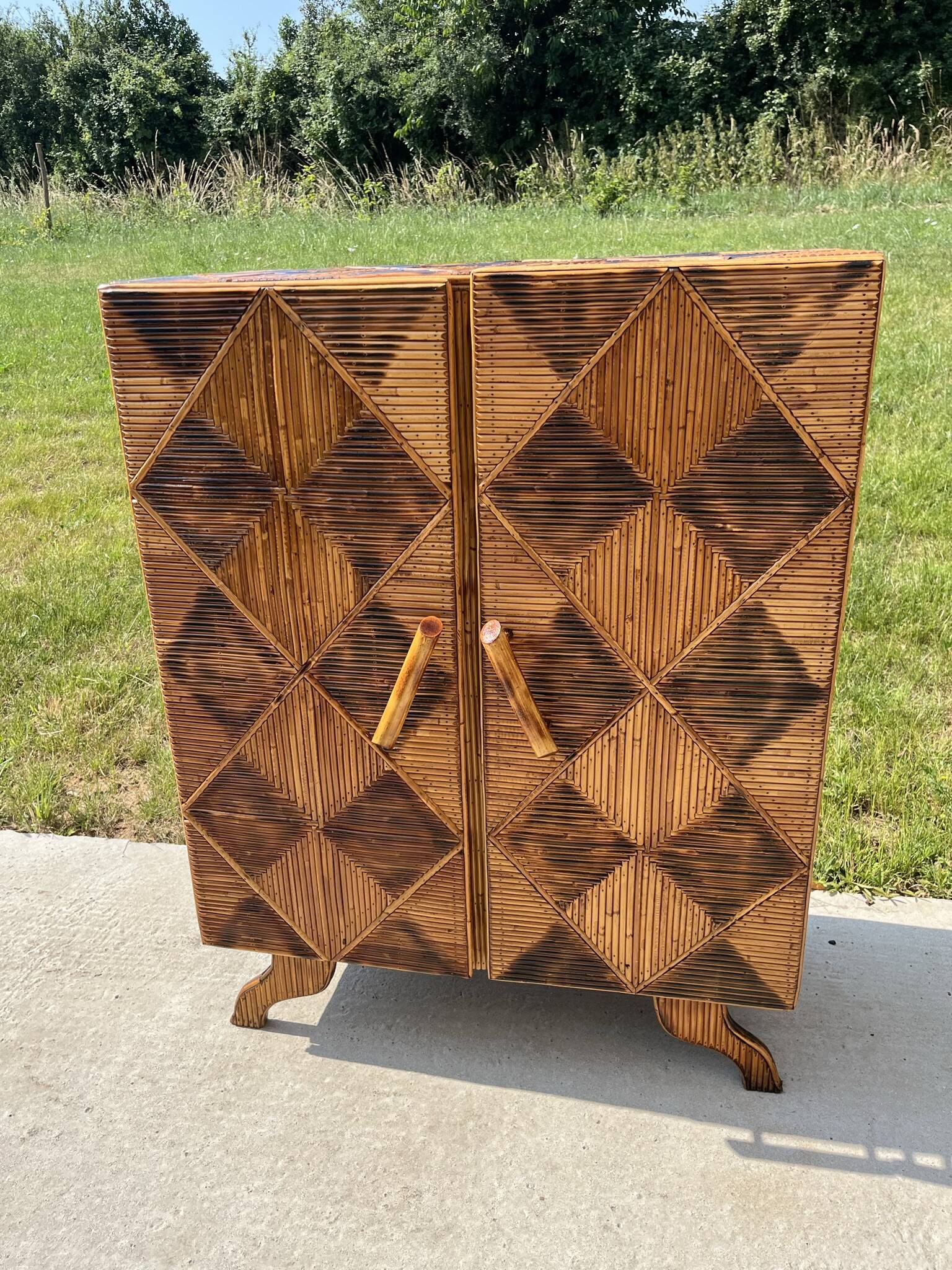 Storage unit, rattan sideboard from the 50s/60s