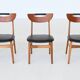 Set of six Danish dining chairs in teak and faux leather Denmark 1960