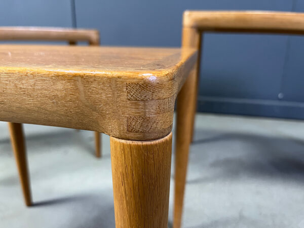H.W. Klein. Bramin, trois tables de salle/ tables d'appoint, chêne, années 1960, Danemark