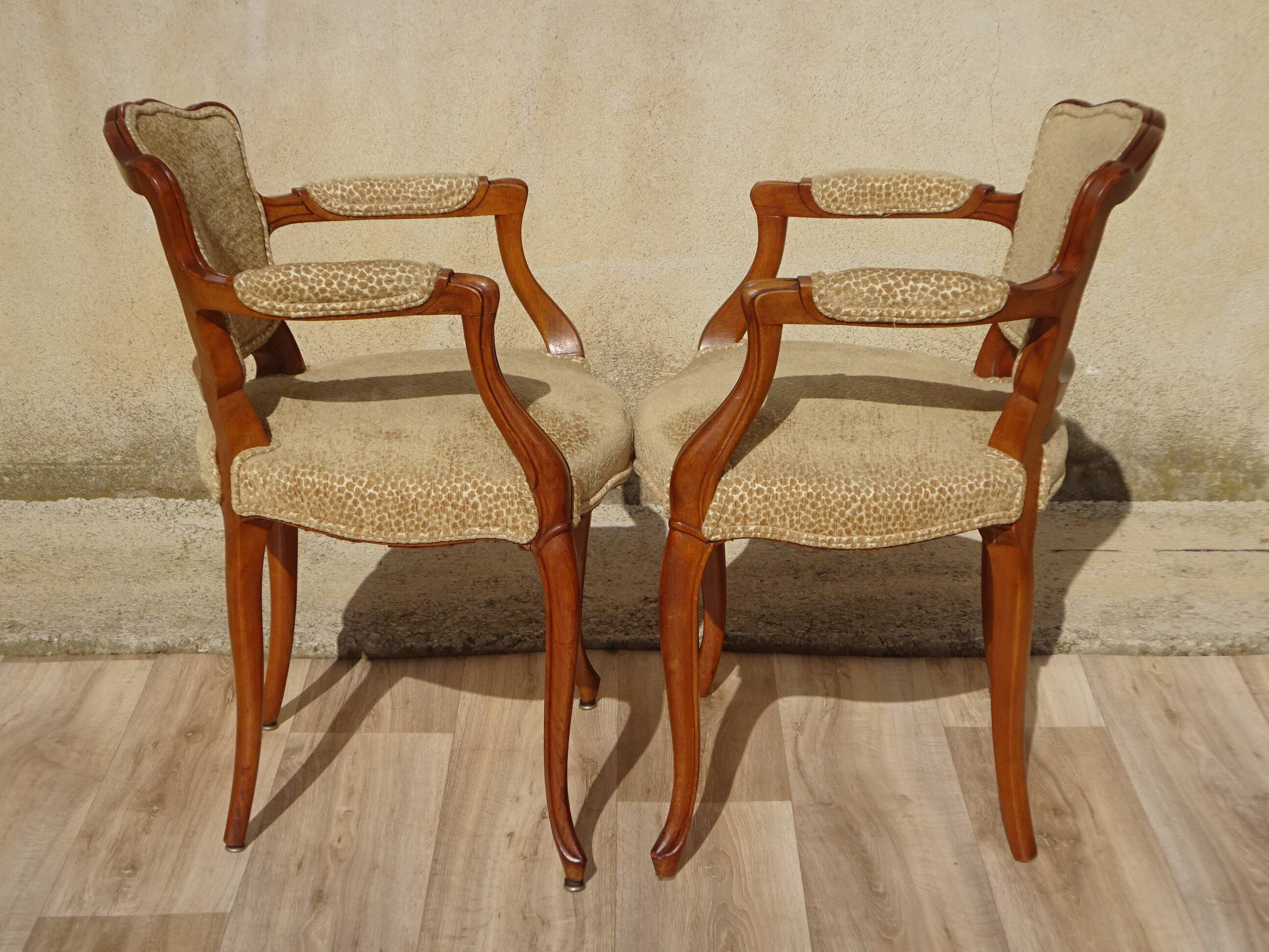 Pair of Louis XVI armchairs, upholstered in giraffe-pattern velvet
