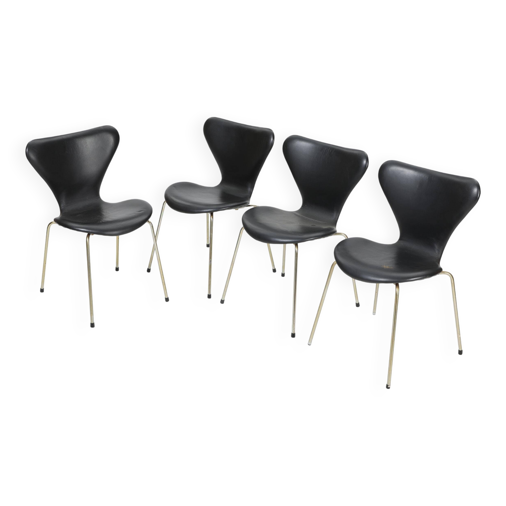 4x Arne Jacobsen black leather chairs Fritz Hansen