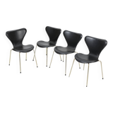 4x Arne Jacobsen black leather chairs Fritz Hansen