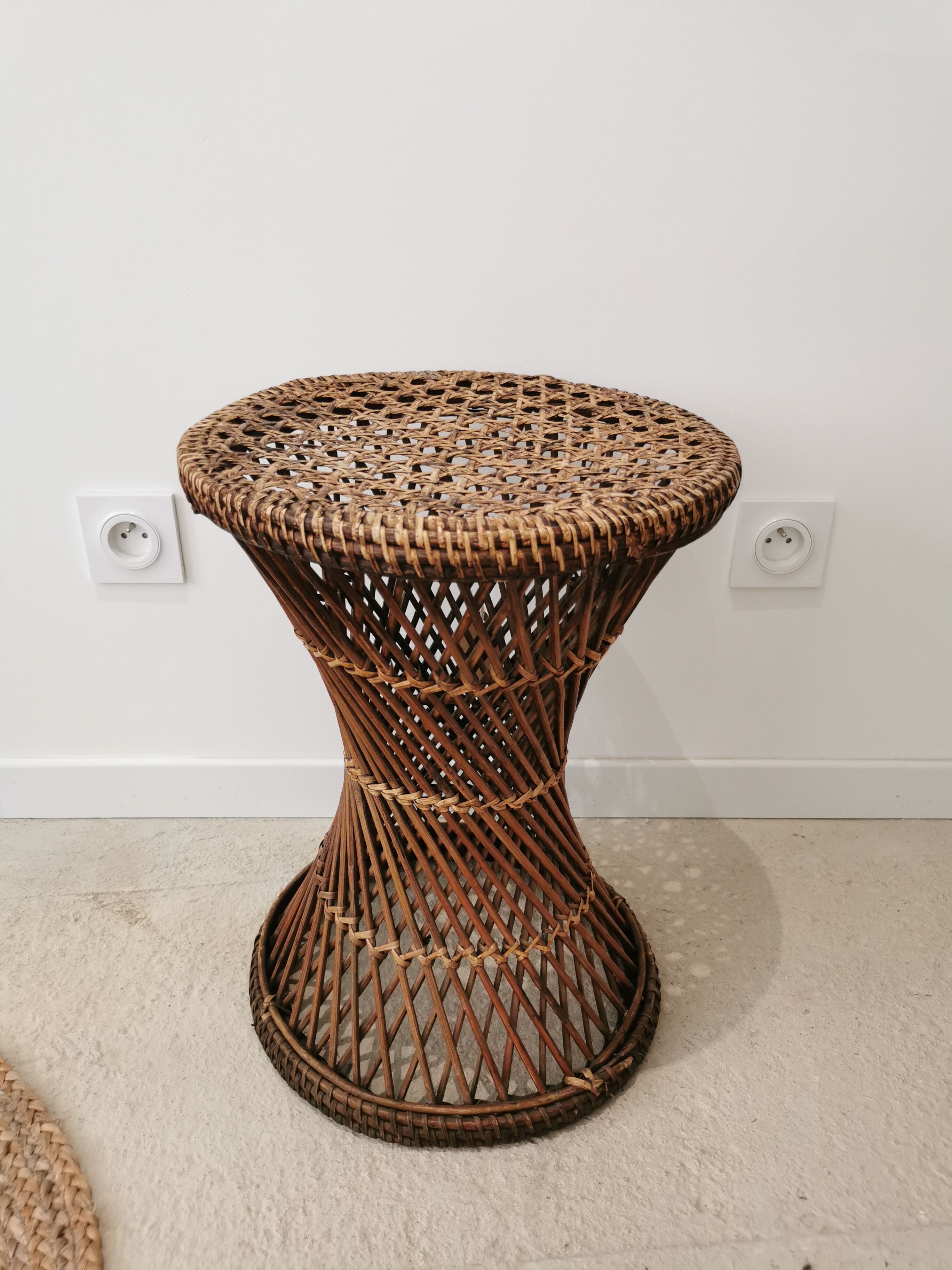 Diabolo tamtam stool in vintage buri rattan
