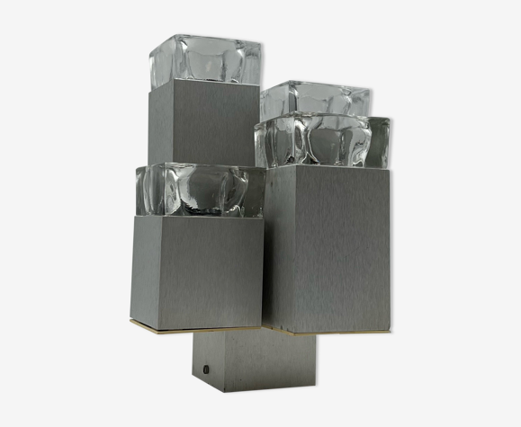 Plafonnier Sciolari cubique, design futuriste en métal et en verre