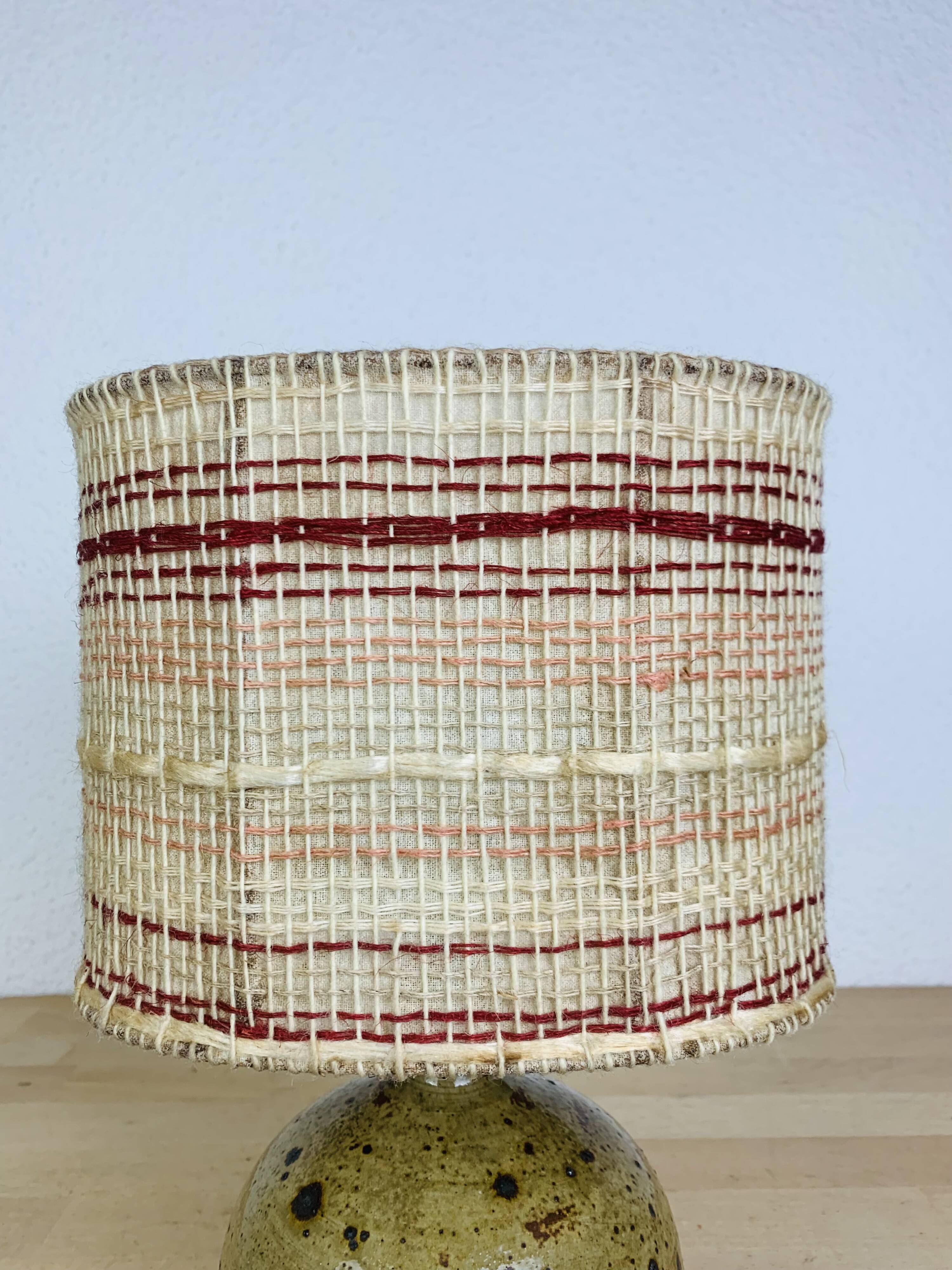 Pyrite stoneware ball lamp with vintage wool lampshade