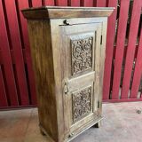 India. Bonnetière with a teak door finely carved by hand.