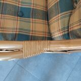 Vintage bamboo and rattan tartan armchair
