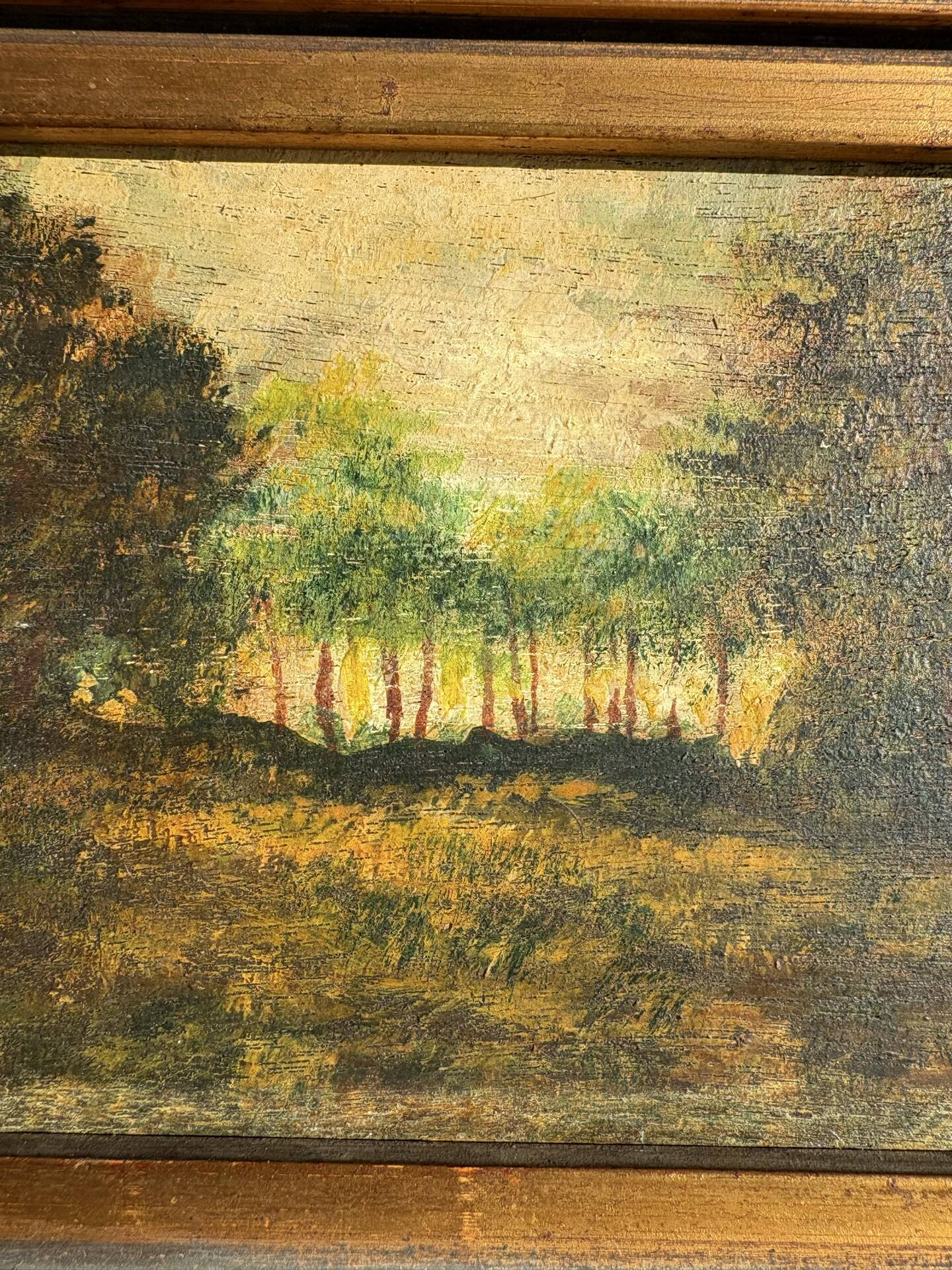 Antique painting from the late 19th century - Oil on panel in the Barbizon style.