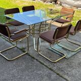 Italian brass dining set with table and chairs, 1970s, set of 7