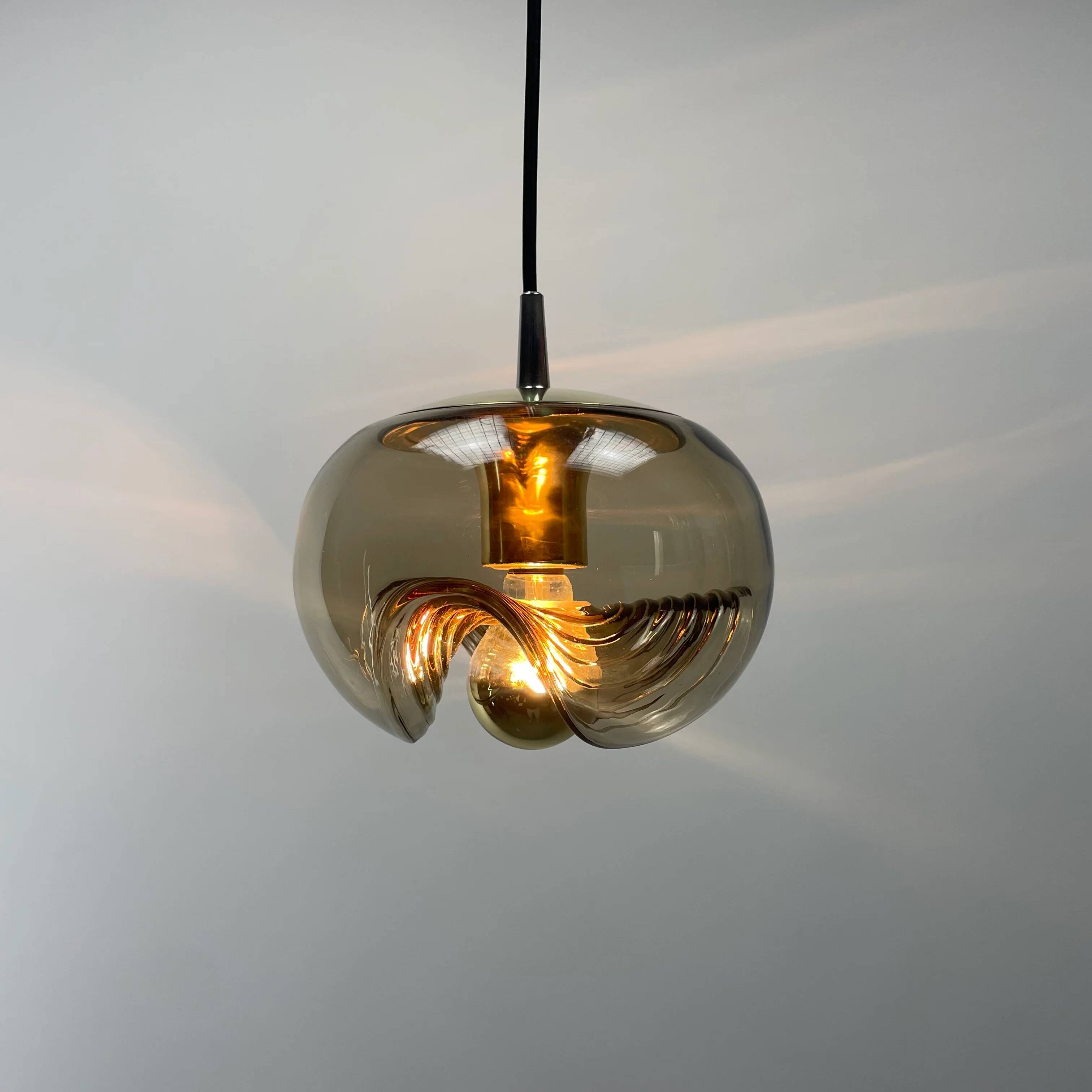 Futura suspension in smoked wavy glass by Peill & Putzler 1970