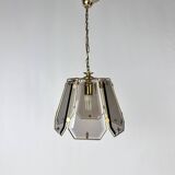 French Brass and Smoked Glass Hal Pendant, 1970s
