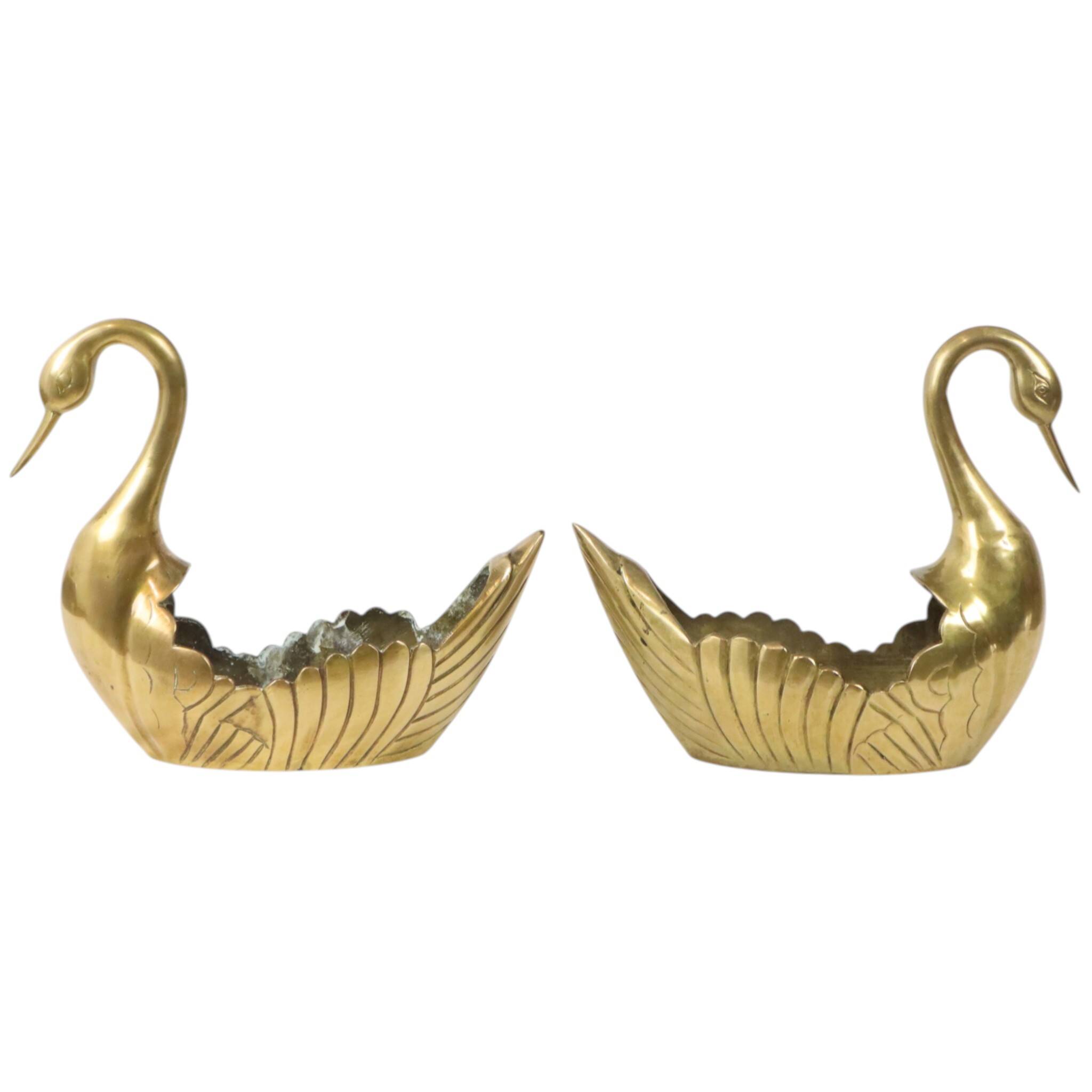 Pair of Brass Swans Jardinières Flowerpot Vintage 31cm