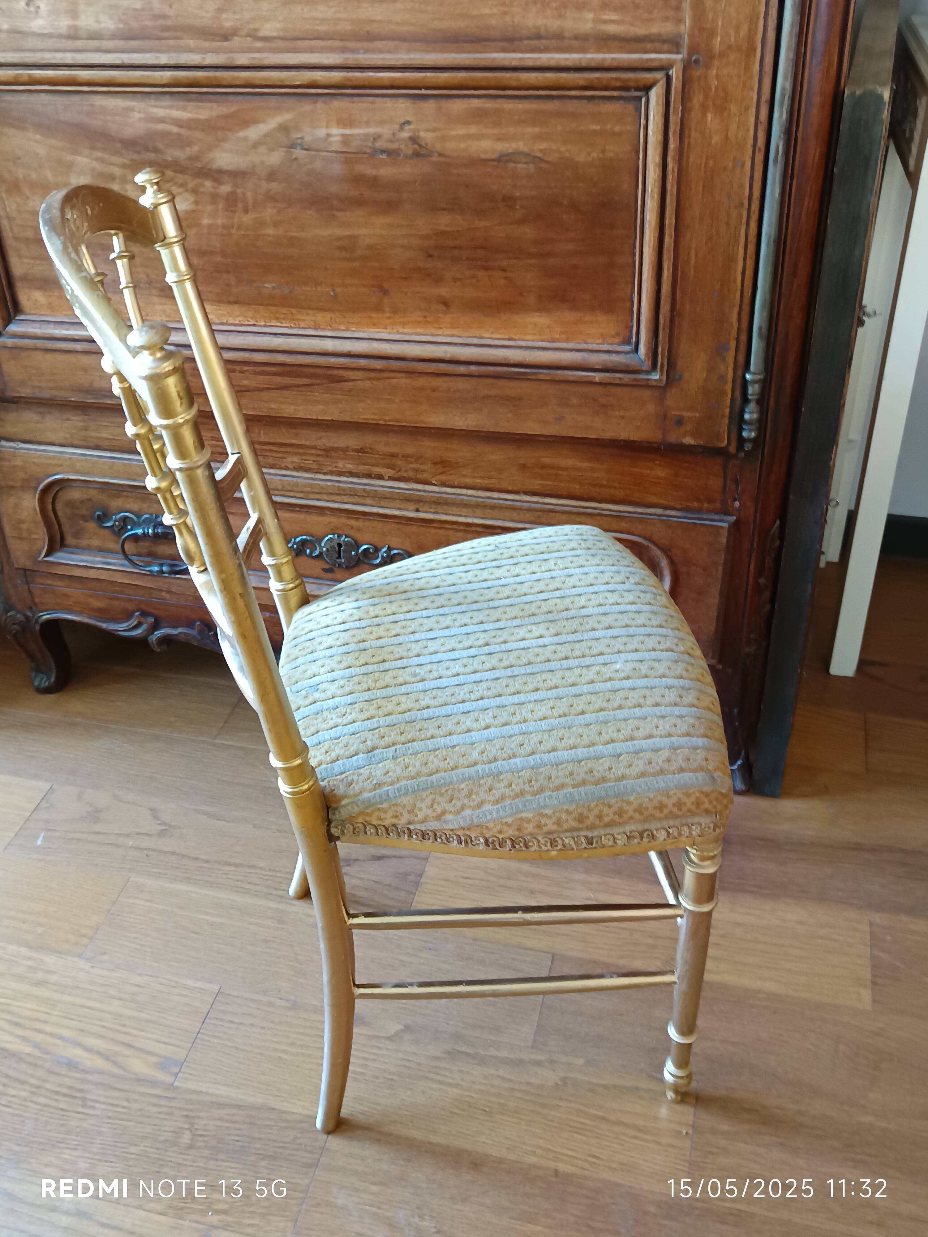 Pair of gilded Napoleon III chairs stamped Au Bon Marché Paris
