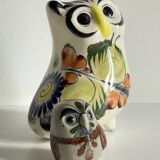 Duo de hiboux en céramique artisanale vintage