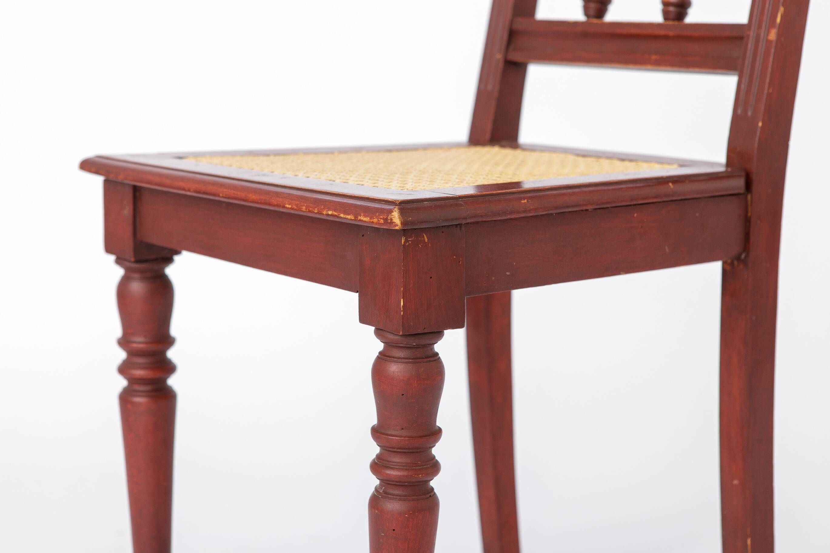 Vintage Belgian Turned Chair | 1940s Wooden Chair with New Rattan Seat