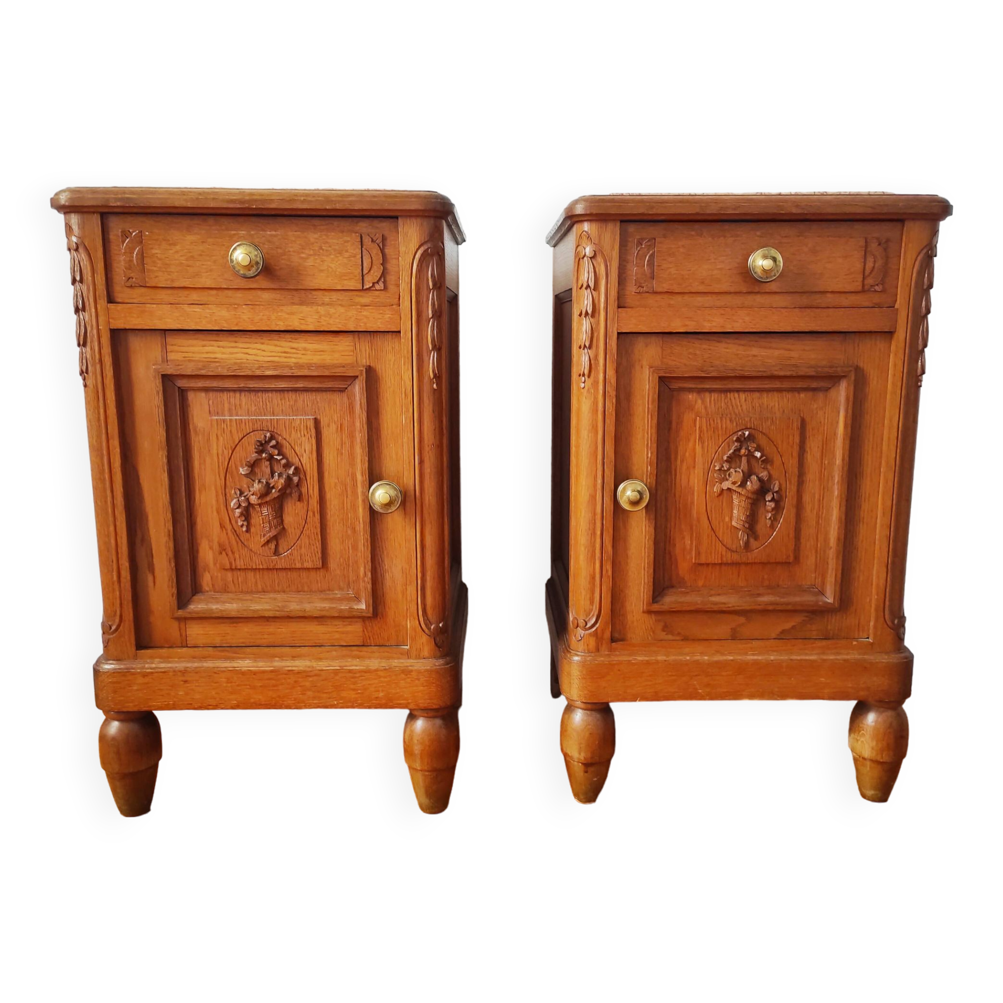 Pair of solid oak bedside tables 1920